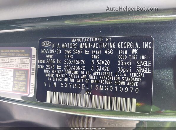 5XYRKDLF5MG010970 2021 KIA SORENTO Gray ძრავის განყოფილების ხედი