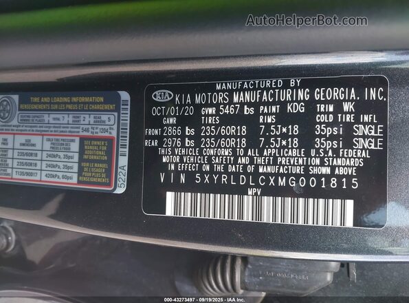 5XYRLDLCXMG001815 2021 KIA SORENTO Black ძრავის განყოფილების ხედი