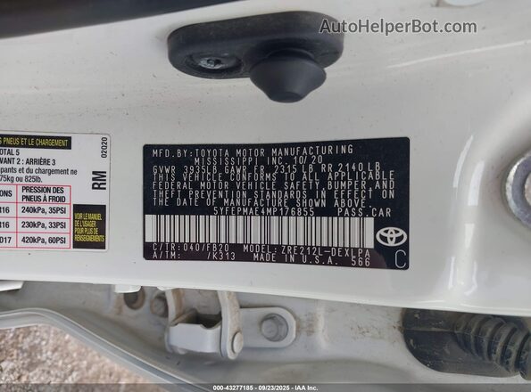 5YFEPMAE4MP176855 2021 TOYOTA LL White Widok komory silnika
