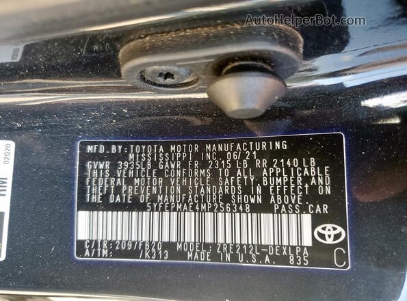 5YFEPMAE4MP256348 2021 TOYOTA LL Black Widok komory silnika