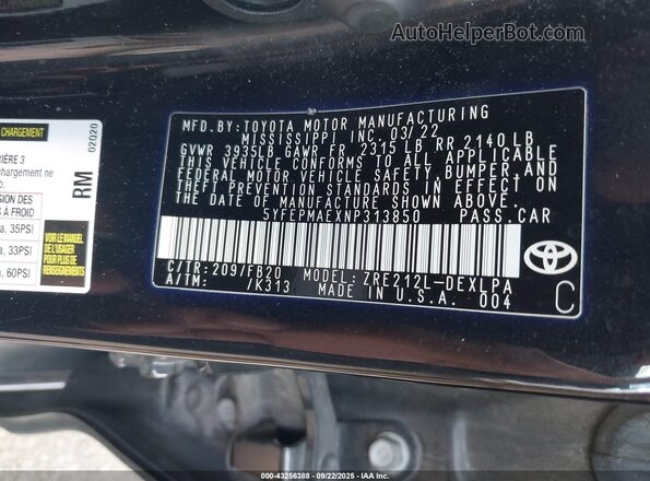 5YFEPMAEXNP313850 2022 TOYOTA LL Black Engine compartment view