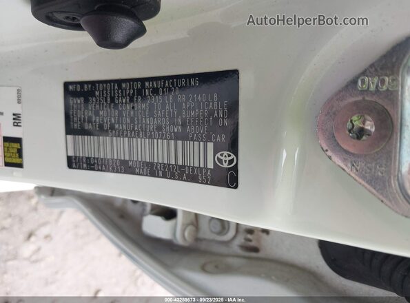 5YFEPRAE8LP107761 2020 TOYOTA LL White Вид підкапотного простору