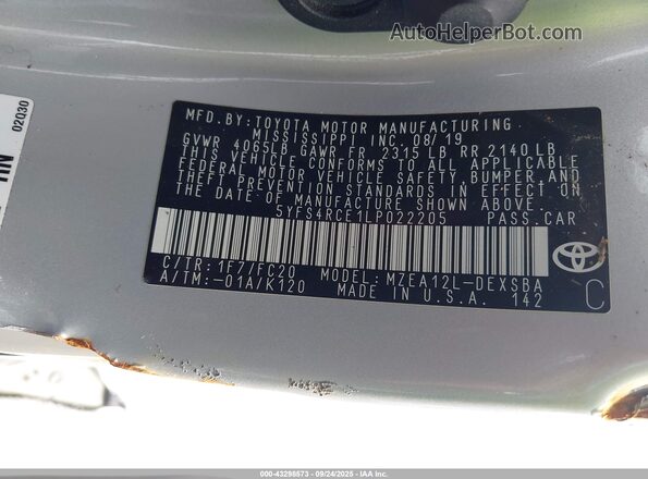 5YFS4RCE1LP022205 2020 TOYOTA LL Серый Вид подкапотного пространства