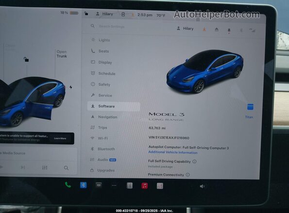 5YJ3E1EAXJF016960 2018 TESLA MODEL 3 Blue 