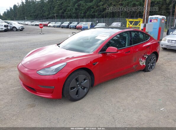 5YJ3E1EB0MF938473 2021 TESLA MODEL 3 Red წინა მარცხენა ხედი სამი მეოთხედიდან
