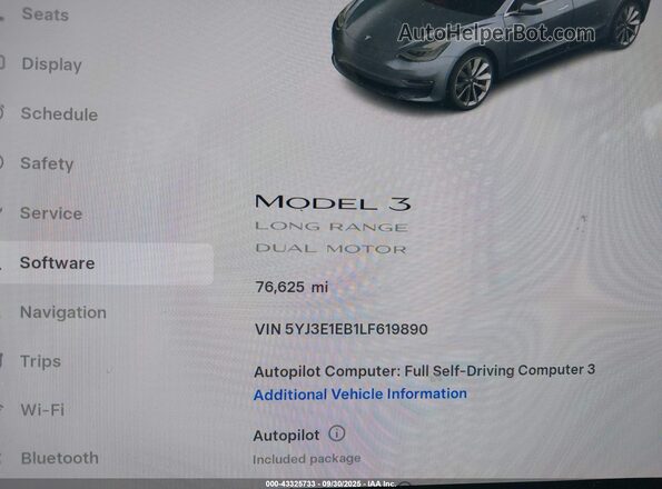5YJ3E1EB1LF619890 2020 TESLA MODEL 3 Gray Вид задніх сидінь