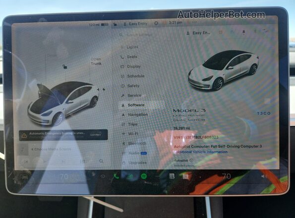 5YJ3E1EB2LF808323 2020 TESLA MODEL White Widok zestawu wskaźników