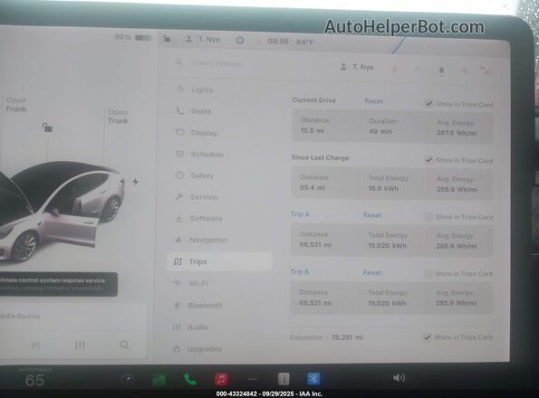 5YJ3E1EB3KF487245 2019 TESLA MODEL 3 White Widok tylnych siedzeń