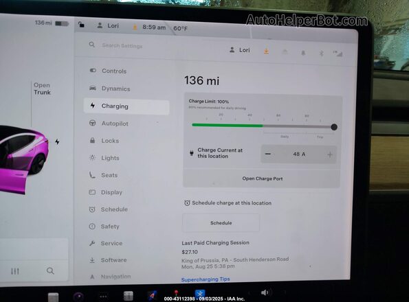 5YJ3E1EB3LF619437 2020 TESLA MODEL 3 Белый 