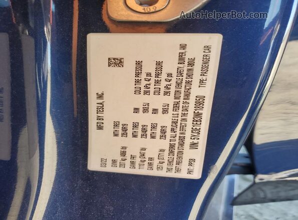 5YJ3E1EB3NF189850 2022 TESLA MODEL Blue 