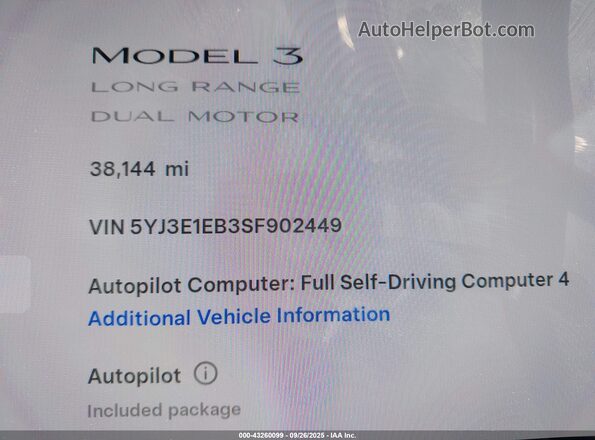 5YJ3E1EB3SF902449 2025 TESLA MODEL 3 Gray 
