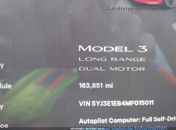 5YJ3E1EB4MF015011 2021 TESLA MODEL 3 Red 