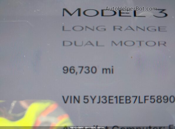 5YJ3E1EB7LF589083 2020 TESLA MODEL 3 Белый 