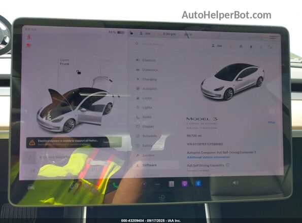 5YJ3E1EB7LF589083 2020 TESLA MODEL 3 Белый 