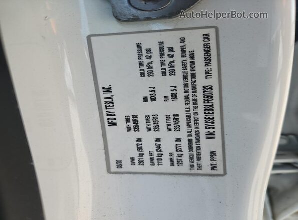 5YJ3E1EB8LF650733 2020 TESLA MODEL 3 White Շարժիչի բաժամունքի տեսք
