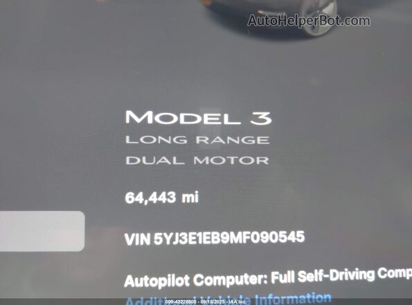 5YJ3E1EB9MF090545 2021 TESLA MODEL 3 Black 