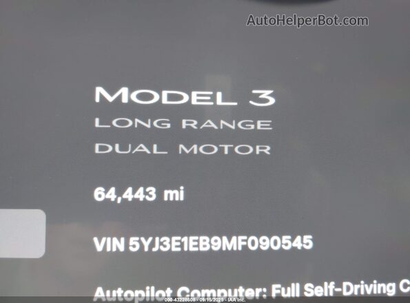 5YJ3E1EB9MF090545 2021 TESLA MODEL 3 Black Հետևի նստատեղերի տեսք