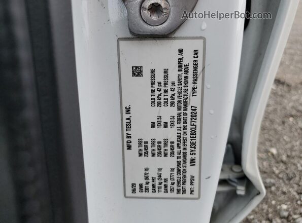 5YJ3E1EBXLF720247 2020 TESLA MODEL White Widok komory silnika