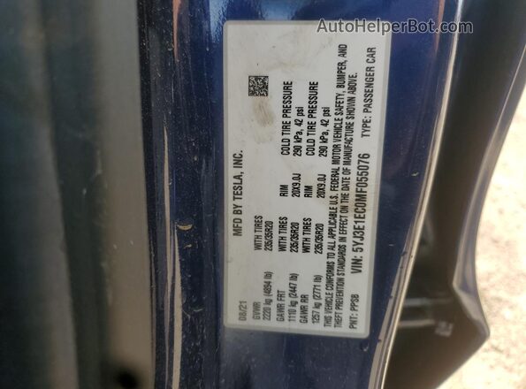 5YJ3E1EC0MF055076 2021 TESLA MODEL Blue VIN կոդի պիտակի տեսք
