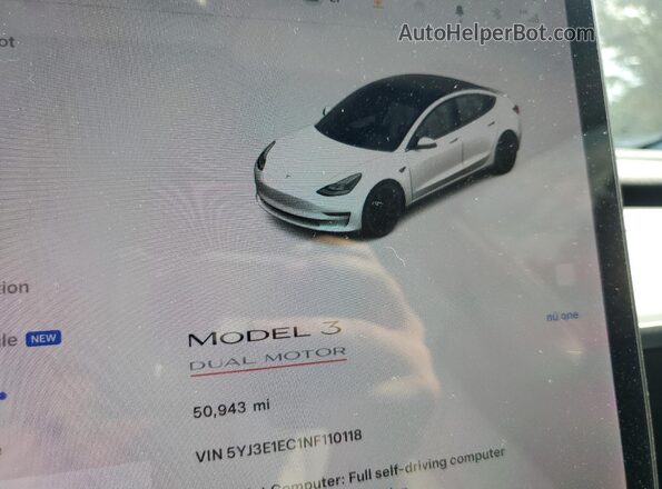5YJ3E1EC1NF110118 2022 TESLA MODEL Белый Вид щитка приборов