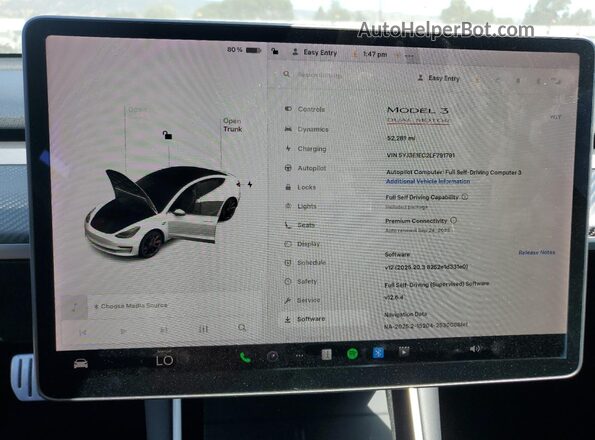 5YJ3E1EC2LF791791 2020 TESLA MODEL Black Widok zestawu wskaźników