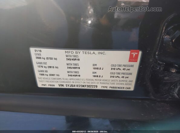 5YJSA1E23KF302229 2019 TESLA MODEL S Black Widok komory silnika