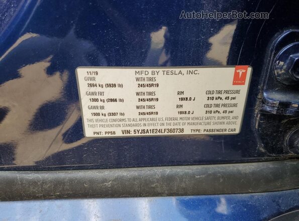 5YJSA1E24LF360738 2020 TESLA MODEL Blue Engine compartment view