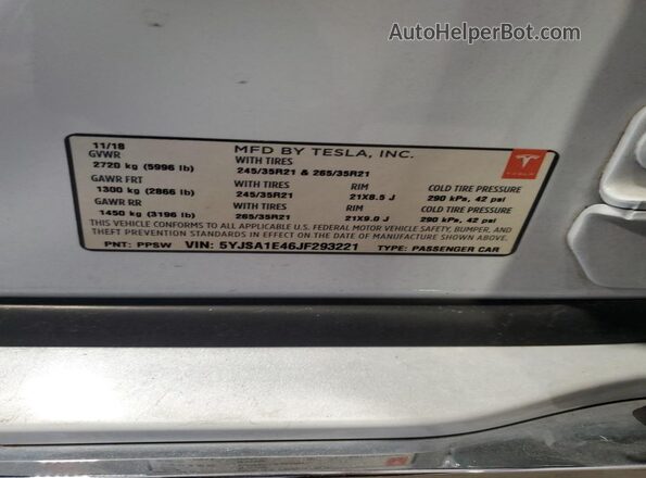5YJSA1E46JF293221 2018 TESLA MODEL White 
