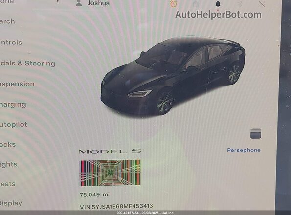 5YJSA1E68MF453413 2021 TESLA MODEL S Черный Панорамный вид салона 360°
