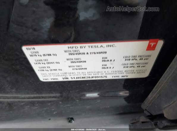 5YJXCBE20JF091575 2018 TESLA MODEL X Черный 