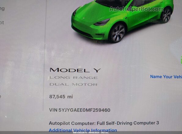 5YJYGAEE0MF259460 2021 TESLA MODEL Y White 