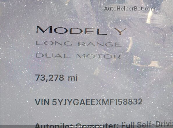 5YJYGAEEXMF158832 2021 TESLA MODEL Y White 