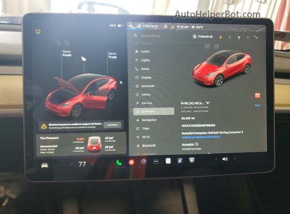 5YJYGDEE0MF188259 2021 TESLA MODEL Y Red Вид щитка приладів
