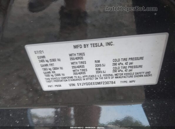 5YJYGDEE0MF230784 2021 TESLA MODEL Y Черный Вид подкапотного пространства