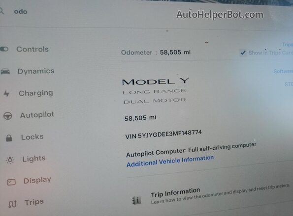 5YJYGDEE3MF148774 2021 TESLA MODEL White Սարքավորումների վահանակի տեսք
