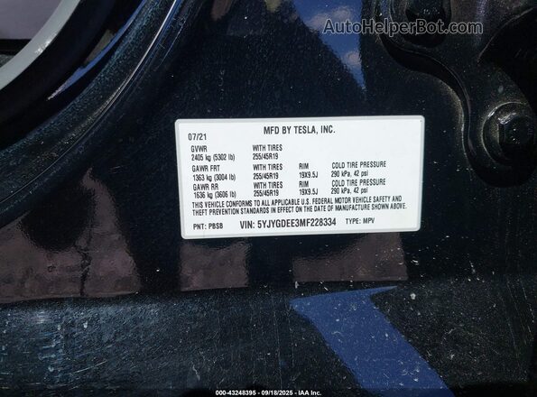 5YJYGDEE3MF228334 2021 TESLA MODEL Y Black 