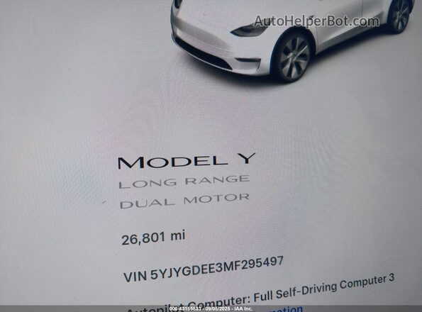 5YJYGDEE3MF295497 2021 TESLA MODEL Y White 