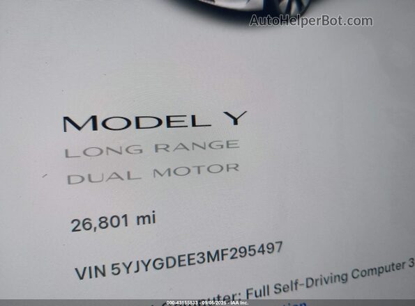 5YJYGDEE3MF295497 2021 TESLA MODEL Y White 