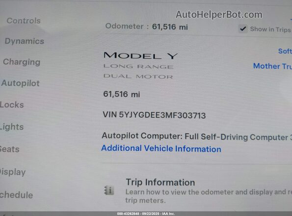 5YJYGDEE3MF303713 2021 TESLA MODEL Y Синий 