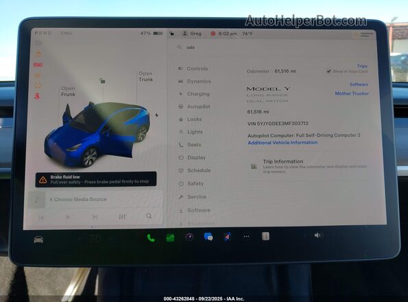 5YJYGDEE3MF303713 2021 TESLA MODEL Y Синий 