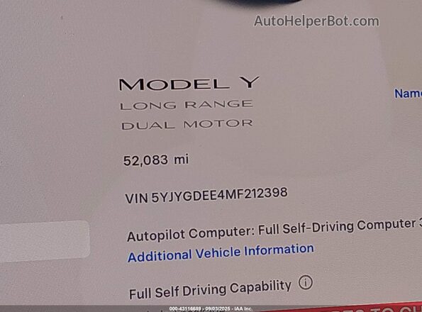 5YJYGDEE4MF212398 2021 TESLA MODEL Y White 
