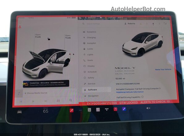 5YJYGDEE4MF212398 2021 TESLA MODEL Y White Հետևի նստատեղերի տեսք