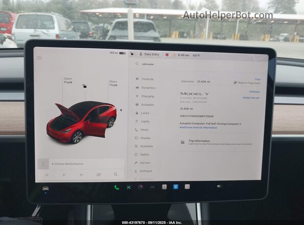 5YJYGDEE5MF079246 2021 TESLA MODEL Y Red Вид задніх сидінь