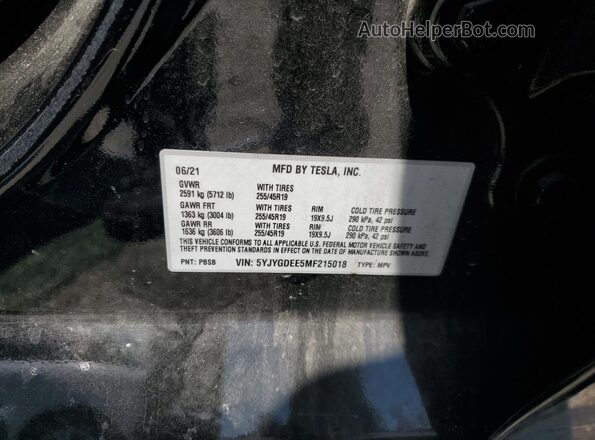 5YJYGDEE5MF215018 2021 TESLA MODEL Black Widok naklejki z numerem VIN