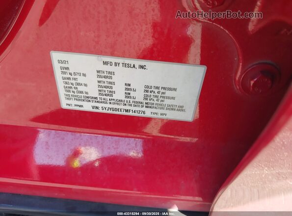 5YJYGDEE7MF141276 2021 TESLA MODEL Y Red ძრავის განყოფილების ხედი