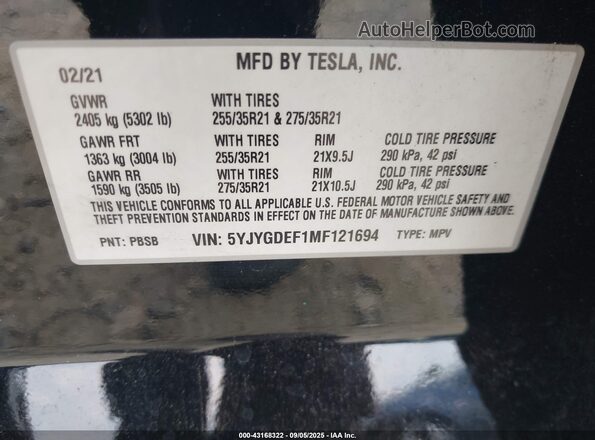 5YJYGDEF1MF121694 2021 TESLA MODEL Y Black Vista del compartimento del motor