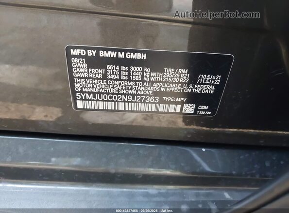 5YMJU0C02N9J27363 2022 BMW X5 Green Вид підкапотного простору