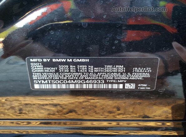 5YMTS0C04M9G46933 2021 BMW X3 Black VIN sticker view