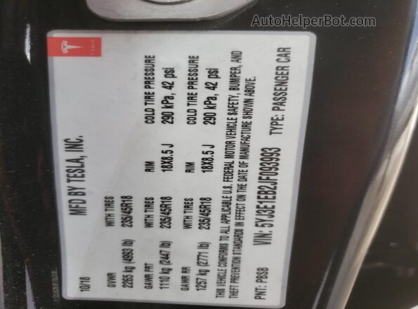 5YJ3E1EB2JF093993 2018 TESLA MODEL 3 Black 