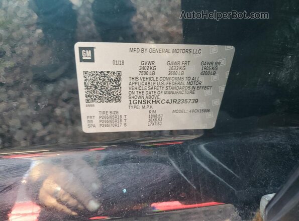 1GNSKHKC4JR235739 2018 CHEVROLET SUBURBAN Черный 